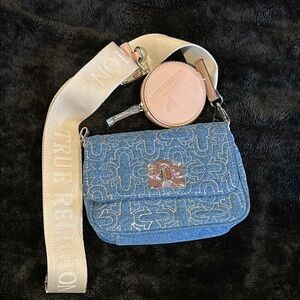 True Religion Denim Purse Brand New. With Adjustable Strap. With AirPod Case..